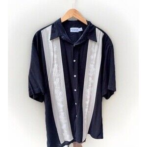 Vtg Y2K Rockabilly Guayabera Chandler Palms Panel Color Block Button Lg Shirt